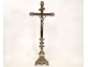 Christ crucifix in bronze, silver decor of the Virgin, nineteenth