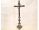 Christ crucifix in bronze, silver decor of the Virgin, nineteenth