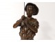 Sculpture bronze Lavergne young fisherman child nineteenth century