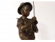 Sculpture bronze Lavergne young fisherman child nineteenth century