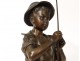 Sculpture bronze Lavergne young fisherman child nineteenth century