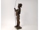 Sculpture bronze Lavergne young fisherman child nineteenth century