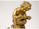 Gilded bronze sculpture Amour cherub book book flowers nineteenth century