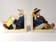 Pair of bookends earthenware Quimper HB woman goose player biniou bretons twentieth