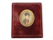 Miniature painted portrait young woman ribbons Joseph Gaye Restoration Nineteenth