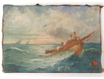 HST marine painting characters fishermen nets barque Honnoré North nineteenth