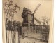 Engraving etching Eugène Béjot Moulin de la Galette Paris chickens twentieth century