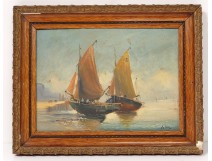 HSC marine painting boats fishing docks port Ber painting twentieth century