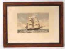 Engraving boat ship Sloop of War brig English coast Knell Fielding 1840