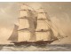 Engraving boat ship Sloop of War brig English coast Knell Fielding 1840