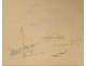 Watercolor marine boats georges Cyr Pourville Normandy sea 1933 XXth