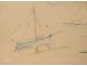 Watercolor marine boats georges Cyr Pourville Normandy sea 1933 XXth