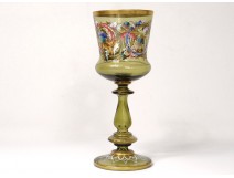 Large glass stem enamelled chalice Moser thistles Art Nouveau 24,5 cm Nineteenth