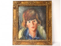 HST painting portrait young woman Belgian school signed 1929 painting twentieth