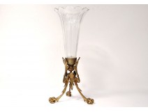 Vase cornet center table bronze gilt crystal talons eagle Napoleon III nineteenth