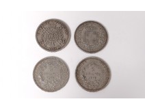 Lot 4 pieces silver 5frcs 1876-77 Napoleon III 1867 5 Lire Italy 1879 19th