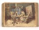 Watercolor Gallelli indoor scene chess players barzoï dog paintings twentieth