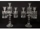 Pair candelabra candlesticks 4 lights crystal pendants Baccarat Medallion XXth