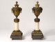 Pair cassolettes candlesticks Louis XVI bronze marble knots nineteenth columns