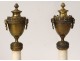 Pair cassolettes candlesticks Louis XVI bronze marble knots nineteenth columns