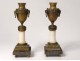 Pair cassolettes candlesticks Louis XVI bronze marble knots nineteenth columns