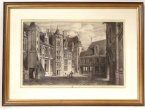 Engraving etching Octave of Rochebrune Palace Jacques Coeur Bourges nineteenth