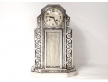 Art Deco clock Hettier &amp; Vincent silver bronze glass woman clock twentieth