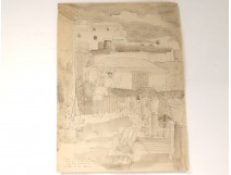 Drawing ink Karin Van leyden terrace Portugal Sintra Palacio Galvao 1931