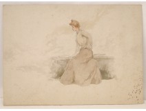 Watercolour Woman elegant nineteenth-Paul Roux