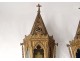 Pair of golden brass procession lanterns gothic decor cross nineteenth century