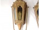 Pair of golden brass procession lanterns gothic decor cross nineteenth century