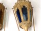 Pair of golden brass procession lanterns gothic decor cross nineteenth century