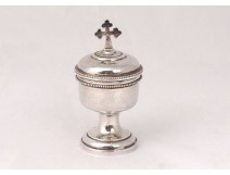 Small ciborium travel chrismatory sterling silver Minerve cross 37gr nineteenth