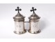 Pair holy oil bulbs Christening catechumen silver metal nineteenth