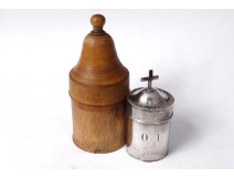 OI holy oil ampoule crippled silver solid wood case nineteenth