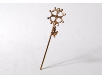 Tie pin jewel cross huguenote dove Saint-Esprit gilded metal twentieth