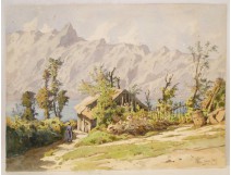 Landscape watercolor painting Aix-Les-Bains Paul Roux 1883