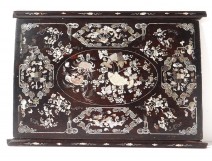 Mother of pearl wooden tray characters women landscape bamboo Vietnam nineteenth century