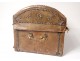 Large box chest studded leather antique brass french box XVIIIth nineteenth