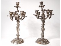 Pair large candelabra candlesticks 5 fires bronze Rococo Louis XV nineteenth