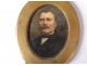 Small painted miniature portrait notable man bourgeois brass nineteenth