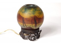 Night light ball glass Deveau landscape boat wrought iron Art Nouveau XIXth