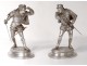 Pair Emile Guillemin sculptures duellists Renaissance bronze silver nineteenth