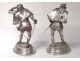 Pair Emile Guillemin sculptures duellists Renaissance bronze silver nineteenth