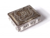 Small sterling silver box Netherlands antique woman children peacocks cow nineteenth