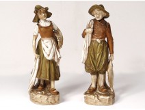 2 characters porcelain Royal Dux Bohemia fisherman woman Art Nouveau XIXth