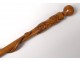 Cane of hairy carved wood snake cross Lorraine Memo Folk Art XXth