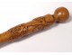 Cane of hairy carved wood snake cross Lorraine Memo Folk Art XXth