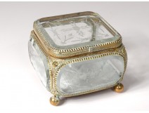 Jewel box box gilded brass beveled glass engraved Napoleon III nineteenth