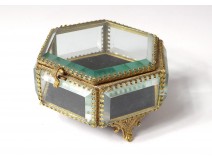 Jewel box box gilded brass beveled glass engraved Napoleon III nineteenth